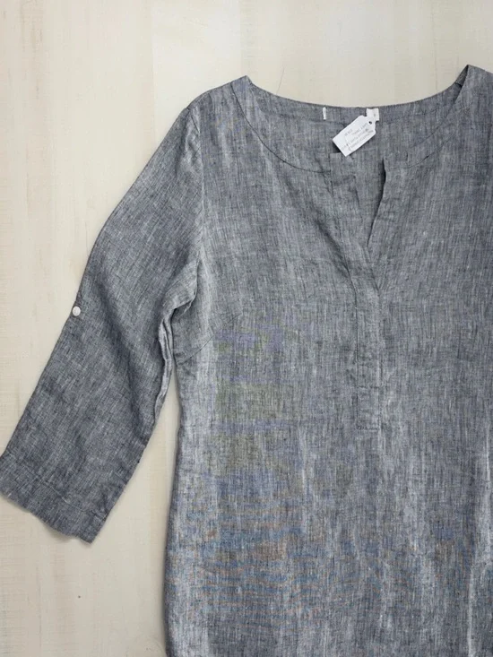 nwot NUTHATCH Maine lagenlook artist linen tunic 3/4 sleeve gray blouse top S - Picture 5 of 8